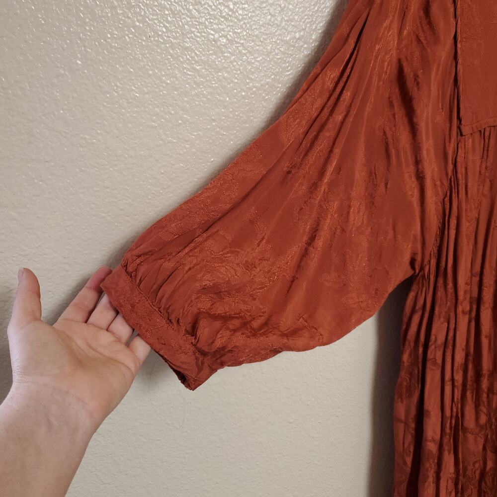 NATURAL LIFE Rust Embossed Babydoll Bubble Sleeves Boho Bohemian Mini Dress XL - Picture 3 of 10